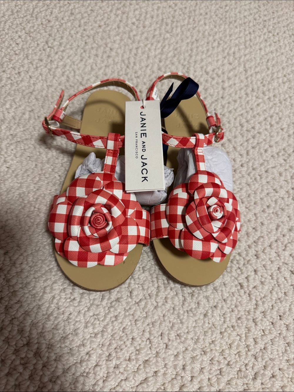 Janie and Jack Red Gingham Flower Toddler Sandals